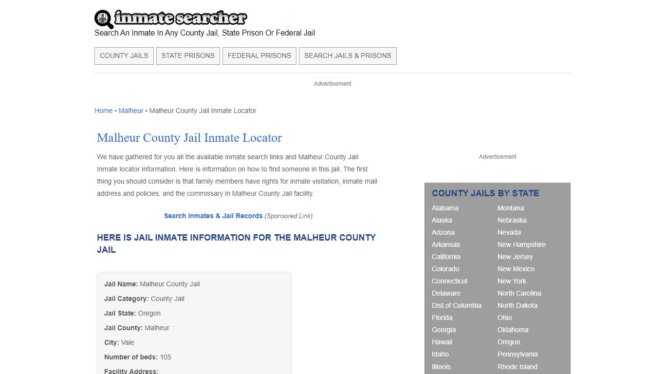 Malheur County Jail Inmate Locator - Inmate Searcher